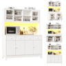 Armário de cozinha de mdf com 6 portas,4 gavetas e luz led,branco
