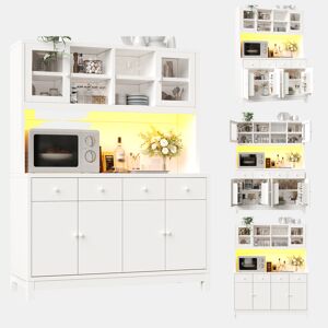 Armário de cozinha de mdf com 6 portas,4 gavetas e luz led,branco