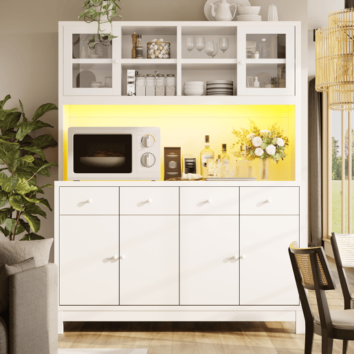 Armário de cozinha de mdf com 6 portas,4 gavetas e luz led,branco