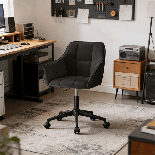 Cadeira de escritório giratória elegante de 55 cm - estilo clássico multifuncional - preta Cadeira de escritório giratória elegante de 55 cm - estilo clássico multifuncional - preta