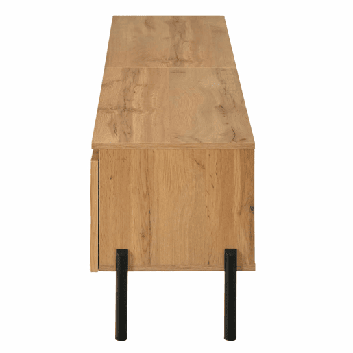 Móvel de TV - com 4 portas onduladas, espaço de arrumação fechado e passacables, pés metálicos - Natural Móvel de TV - com 4 portas onduladas, espaço de arrumação fechado e passacables, pés metálicos - Natural