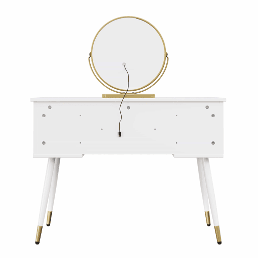 Penteadeira com espelho LED 100x42x112 cm - 1 gaveta e 2 portas, muito espaço de arrumação, estilo escandinavo moderno - Branco e dourado Penteadeira com espelho LED 100x42x112 cm - 1 gaveta e 2 portas, muito espaço de arrumação, estilo escandinavo moderno - Branco e dourado