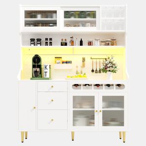 Armário de cozinha de mdf com 4 portas,4 gavetas e luz led,branco