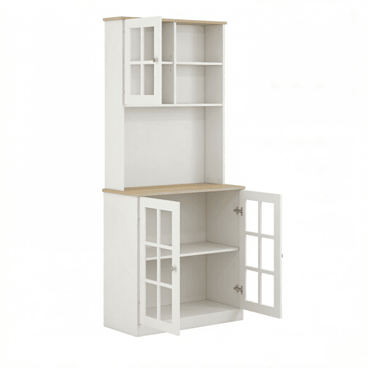 Armário de cozinha 80x37x183 cm u2013 alto, com espaço de arrumação e prateleiras u2013 branco e carvalho claro Armário de cozinha 80x37x183 cm u2013 alto, com espaço de arrumação e prateleiras u2013 branco e carvalho claro
