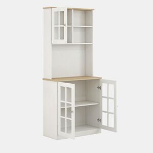 Armário de cozinha 80x37x183 cm u2013 alto, com espaço de arrumação e prateleiras u2013 branco e carvalho claro