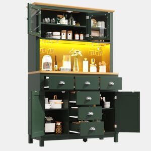 Armário de cozinha de mdf com 4 portas,6 gavetas e luz led,verde