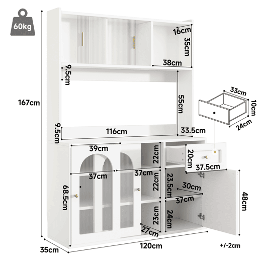 Armário de cozinha de mdf com 5 portas,1 gaveta e luz led,branco Armário de cozinha de mdf com 5 portas,1 gaveta e luz led,branco