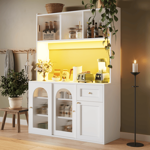 Armário de cozinha de mdf com 5 portas,1 gaveta e luz led,branco Armário de cozinha de mdf com 5 portas,1 gaveta e luz led,branco