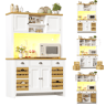 Armário de cozinha de mdf com 4 portas,3 gavetas e luz led,branco+madeira
