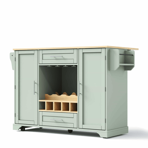 Carrinho de cozinha 120x4570x92 cm u2013 ilha móvel com bancada rebatível, suporte para garrafas, porta-copos, prateleira para especiarias e toalheiro u2013 verde antigo