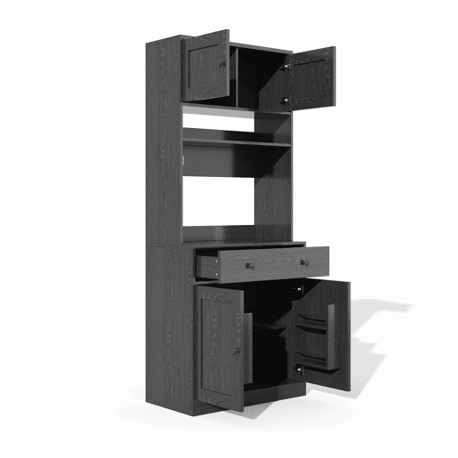 Armário de cozinha de 180 cm - alto, com LED, tomada, prateleira para especiarias e gaveta grande multifunções - Preto Armário de cozinha de 180 cm - alto, com LED, tomada, prateleira para especiarias e gaveta grande multifunções - Preto