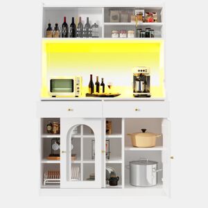 Armário de cozinha de mdf com 5 portas,2 gavetas e luz led,branco