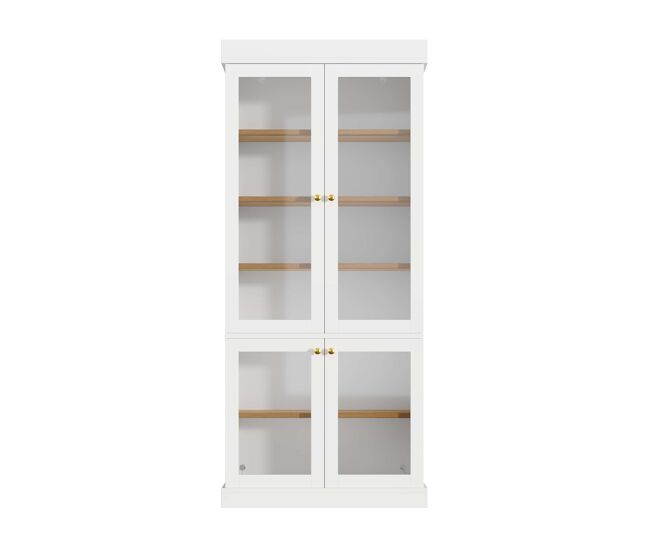Vitrina alta - led integrado, puertas de cristal, estantes ajustables y sistema antivuelco - blanco