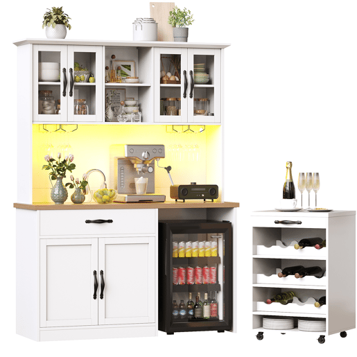 Armário de cozinha de mdf com 6 portas,1 gaveta e luz led,branco