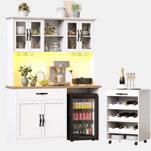 Armário de cozinha de mdf com 6 portas,1 gaveta e luz led,branco
