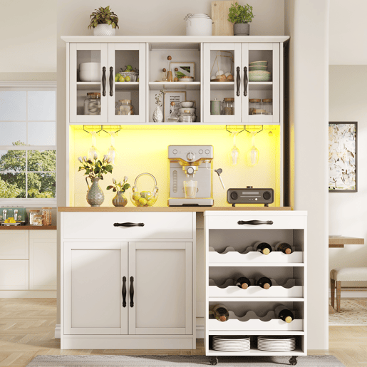 Armário de cozinha de mdf com 6 portas,1 gaveta e luz led,branco