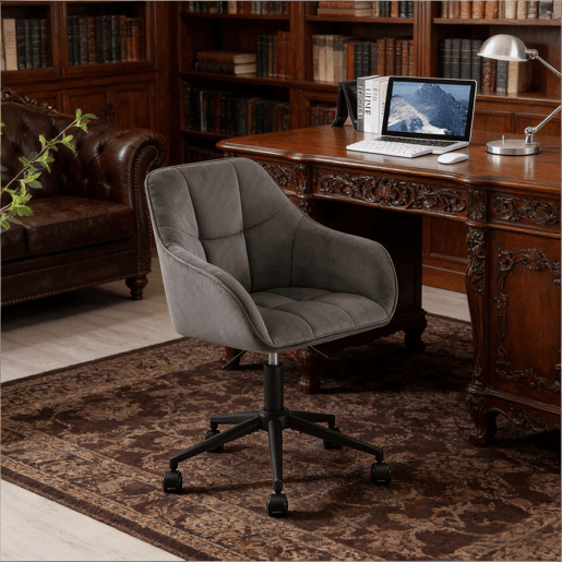 Cadeira de escritório giratória u2014 design clássico e ergonómico, estofada em veludo u2014 cinzento escuro Cadeira de escritório giratória u2014 design clássico e ergonómico, estofada em veludo u2014 cinzento escuro