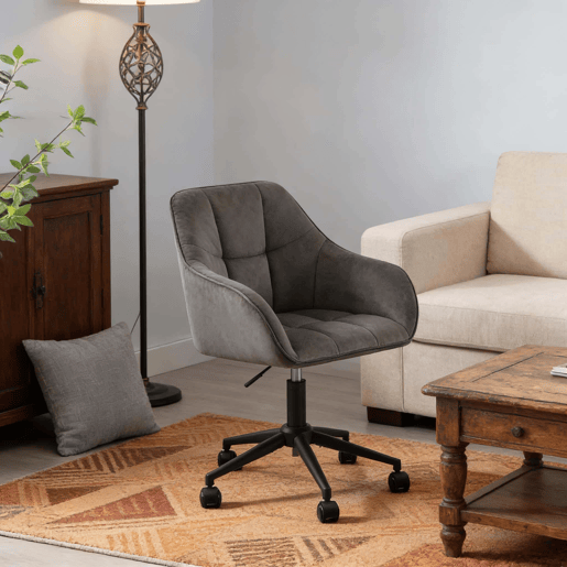 Cadeira de escritório giratória u2014 design clássico e ergonómico, estofada em veludo u2014 cinzento escuro Cadeira de escritório giratória u2014 design clássico e ergonómico, estofada em veludo u2014 cinzento escuro