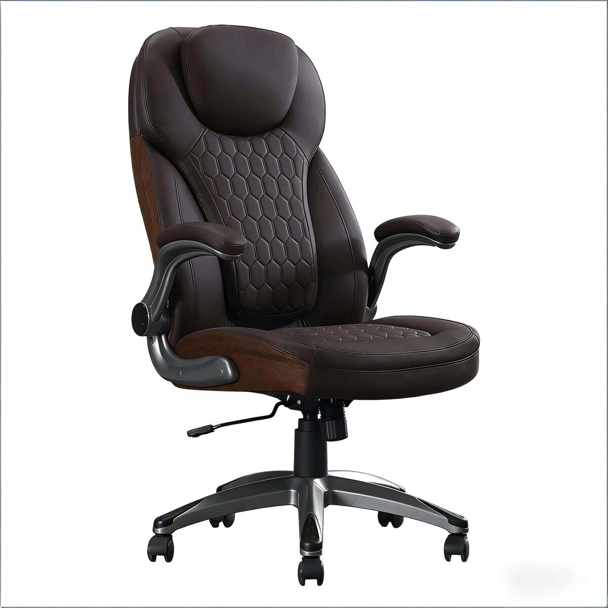 Silla de oficina ejecutiva estándar - respaldo alto, acolchada suave, silla de jefe - marrón