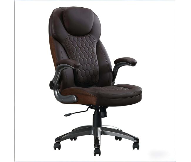 Silla de oficina ejecutiva estándar - respaldo alto, acolchada suave, silla de jefe - marrón