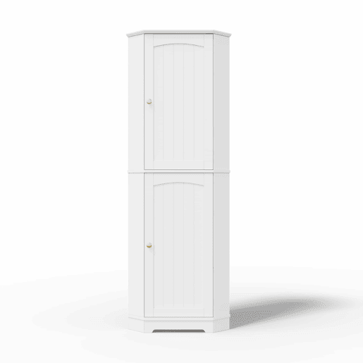 Armário de canto 42 × 42 × 166 cm u2014 com 2 portas e prateleiras ajustáveis para a cozinha, a sala de jantar e a sala de estar u2014 Branco Armário de canto 42 × 42 × 166 cm u2014 com 2 portas e prateleiras ajustáveis para a cozinha, a sala de jantar e a sala de estar u2014 Branco