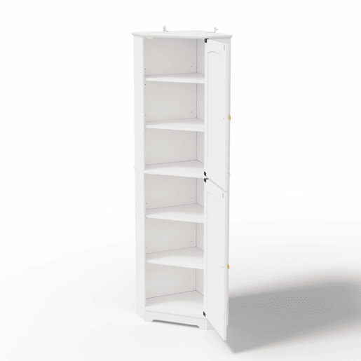 Armário de canto 42 × 42 × 166 cm u2014 com 2 portas e prateleiras ajustáveis para a cozinha, a sala de jantar e a sala de estar u2014 Branco Armário de canto 42 × 42 × 166 cm u2014 com 2 portas e prateleiras ajustáveis para a cozinha, a sala de jantar e a sala de estar u2014 Branco