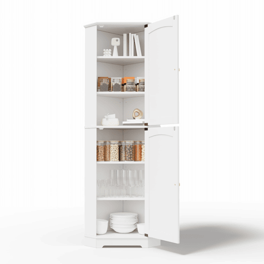 Armário de canto 42 × 42 × 166 cm u2014 com 2 portas e prateleiras ajustáveis para a cozinha, a sala de jantar e a sala de estar u2014 Branco Armário de canto 42 × 42 × 166 cm u2014 com 2 portas e prateleiras ajustáveis para a cozinha, a sala de jantar e a sala de estar u2014 Branco
