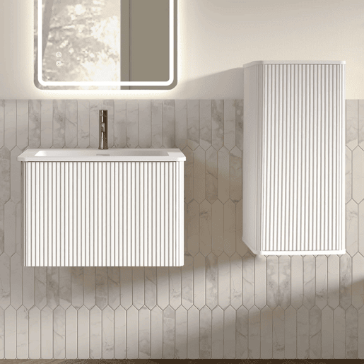 Conjunto de mobiliário de casa de banho com lavatório de 61 cm u2013 suspenso, com armário auxiliar e design moderno u2013 branco Conjunto de mobiliário de casa de banho com lavatório de 61 cm u2013 suspenso, com armário auxiliar e design moderno u2013 branco