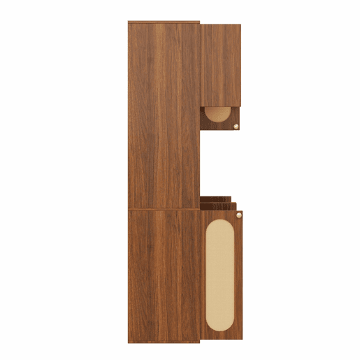 Aparador alto de 178 cm u2013 armário com portas em rattan PE, iluminação LED regulável, espaço para guardar louça e mantimentos u2013 Natural