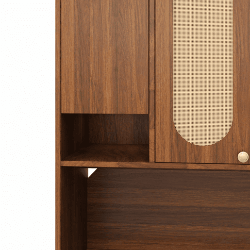 Aparador alto de 178 cm u2013 armário com portas em rattan PE, iluminação LED regulável, espaço para guardar louça e mantimentos u2013 Natural