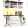 Armário de cozinha de mdf com 4 portas,4 gavetas e luz led,branco+madeira