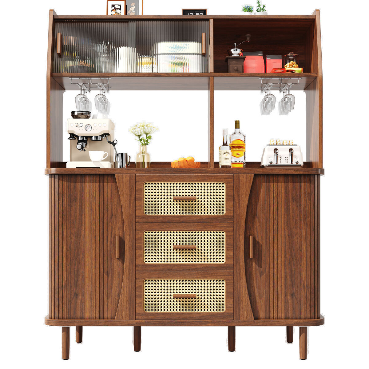 Armario de cocina con 4 puertas y 3 cajones 140 Madera Oscura