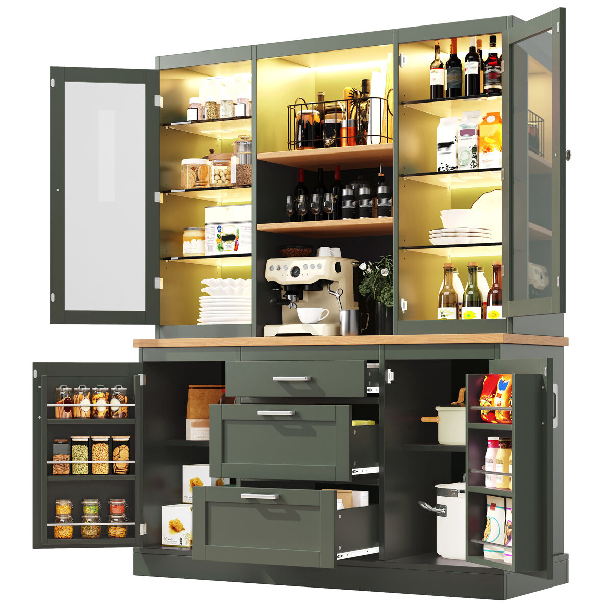 Armario de cocina con 4 puertas y 3 cajones 140 Verde