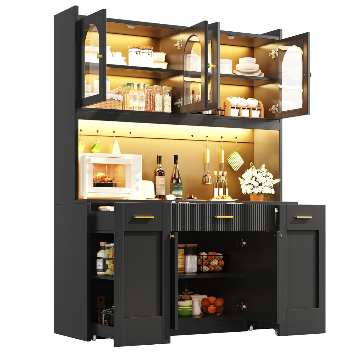 Armario de cocina con 6 puertas y 3 cajones 120 Negro