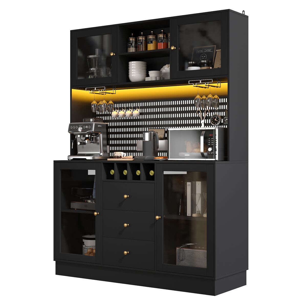 Armario de cocina con 4 puertas y 3 cajones 140 Negro
