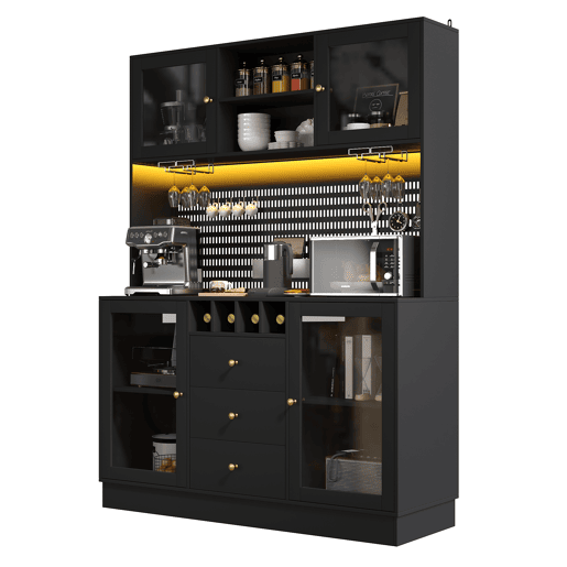 Armário de cozinha de mdf com 4 portas,3 gavetas e luz led,preto Armário de cozinha de mdf com 4 portas,3 gavetas e luz led,preto