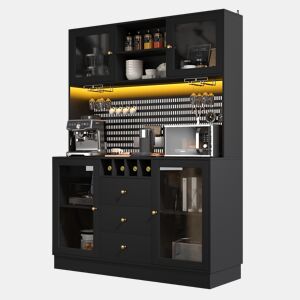 Armário de cozinha de mdf com 4 portas,3 gavetas e luz led,preto