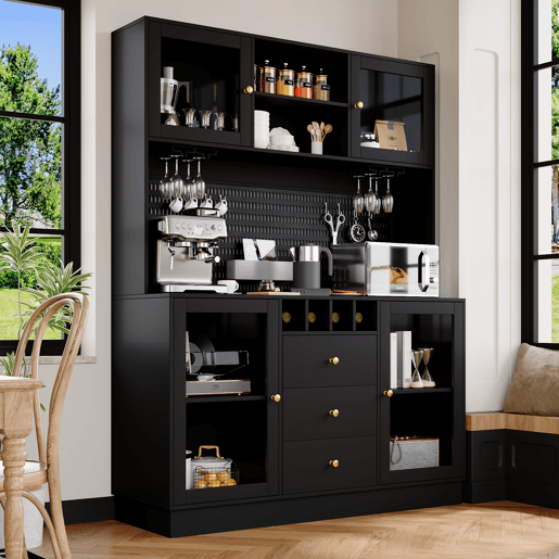 Armário de cozinha de mdf com 4 portas,3 gavetas e luz led,preto Armário de cozinha de mdf com 4 portas,3 gavetas e luz led,preto