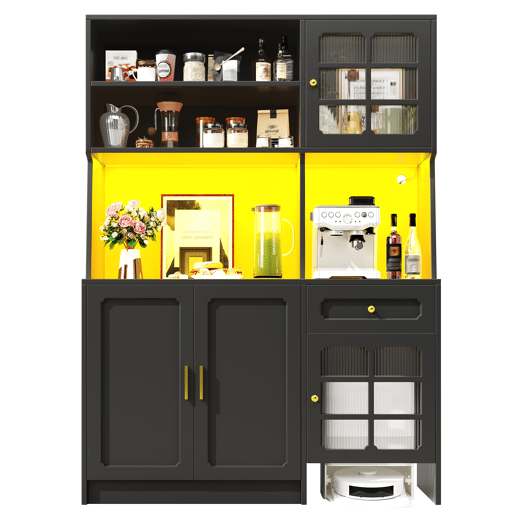 Armário de cozinha de mdf com 4 portas,1 gaveta e luz led,preto Armário de cozinha de mdf com 4 portas,1 gaveta e luz led,preto