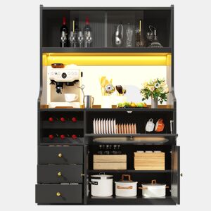 Armário de cozinha de mdf com 5 portas,3 gavetas e luz led,preto