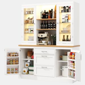 Armário de cozinha de mdf com 4 portas,3 gavetas e luz led,branco