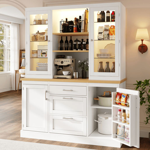 Armário de cozinha de mdf com 4 portas,3 gavetas e luz led,branco Armário de cozinha de mdf com 4 portas,3 gavetas e luz led,branco