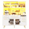 Armário de cozinha de mdf com 5 portas,3 gavetas e luz led,branco