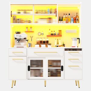 Armário de cozinha de mdf com 5 portas,3 gavetas e luz led,branco