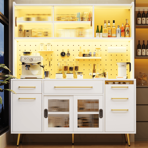 Armário de cozinha de mdf com 5 portas,3 gavetas e luz led,branco