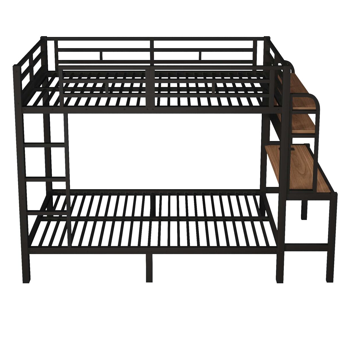 Litera 90x200 cm - con escritorio, led, usb, estante, barandilla y escalera - negro
