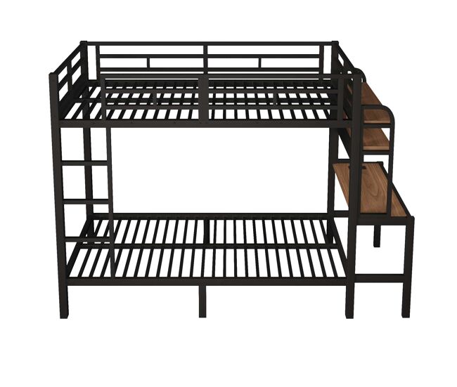 Litera 90x200 cm - con escritorio, led, usb, estante, barandilla y escalera - negro