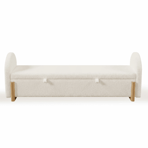 Banco baú 166x47x61 cm - arrumação hidráulica, Chenille Bouclé, fecho suave - Branco Banco baú 166x47x61 cm - arrumação hidráulica, Chenille Bouclé, fecho suave - Branco
