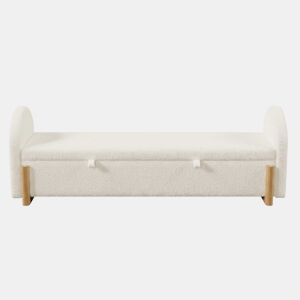 Banco baú 166x47x61 cm - arrumação hidráulica, Chenille Bouclé, fecho suave - Branco