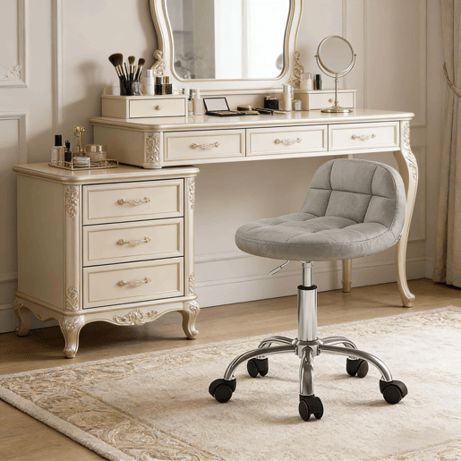 Cadeira de escritório giratória com rodas, tamanho padrão - estilo elegante e multifuncional - cinzento claro Cadeira de escritório giratória com rodas, tamanho padrão - estilo elegante e multifuncional - cinzento claro